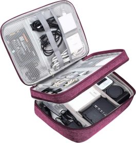 Electronic Bag Travel Cable Accessories Bag Waterproof Double Layer Electronics Organizer Portable Storage Case for Cable, Cord, Charger, Phone (Color: Purple)