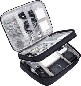 Electronic Bag Travel Cable Accessories Bag Waterproof Double Layer Electronics Organizer Portable Storage Case for Cable, Cord, Charger, Phone (Color: black)