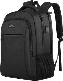 15.6 Inch Travel Laptop Backpack, Sturdy Computer Backpack for Women Men with USB Charging Port (Color: Black Charcoal)