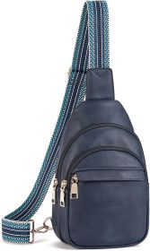 Small Sling Bag for Women Leather Crossbody Bags Fanny Pack Chest Bag for Travel (Color: Blue)