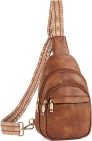 Small Sling Bag for Women Leather Crossbody Bags Fanny Pack Chest Bag for Travel (Color: brown)