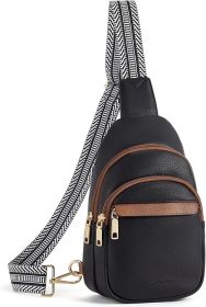 Small Sling Bag for Women Leather Crossbody Bags Fanny Pack Chest Bag for Travel (Color: black)