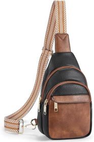 Small Sling Bag for Women Leather Crossbody Bags Fanny Pack Chest Bag for Travel (Color: black & Brown)