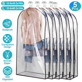 5 Pack 60In Garment Bag for Hanging Clothes Dustproof Waterproof Hanging Clothes Storage Bag Clear Transparent Suits Cover (size: small)