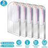 5 Pack 60In Garment Bag for Hanging Clothes Dustproof Waterproof Hanging Clothes Storage Bag Clear Transparent Suits Cover