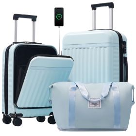Front Opening Luggage Set 3 Piece, Hardside Carry on Suitcase with USB Port, Expandable Luggage with Handle Bag Spinner Wheels TSA Lock (Color: as Pic)