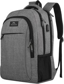 15.6 Inch Travel Laptop Backpack, Sturdy Computer Backpack for Women Men with USB Charging Port (Color: Grey)