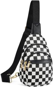 Small Sling Bag for Women Leather Crossbody Bags Fanny Pack Chest Bag for Travel (Color: checkered Black)