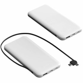 10000mAh Power Bank Portable Phone Charger External Battery Pack with LT & Type-C Double-ended Cable Type-C USB Cable Fit For IOSPhone 14 Android (Color: White)