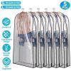 5 Pack 60In Garment Bag for Hanging Clothes Dustproof Waterproof Hanging Clothes Storage Bag Clear Transparent Suits Cover